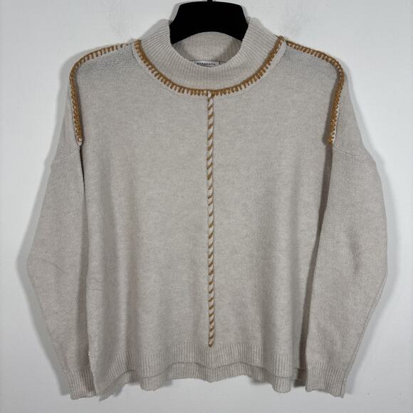 Staccato Sweater Oatmeal Beige Brown Contrast Stitching Seams Small Fall - Picture 2 of 8
